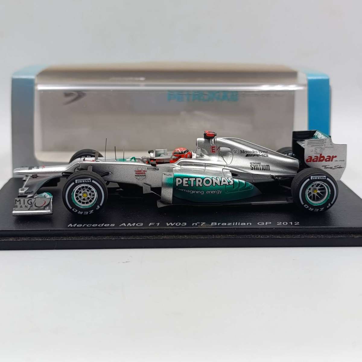 Spark Mercedes AMG W03 Formula 1 Monaco GP 2012 race car model - Michael Schumacher - scale 1/43