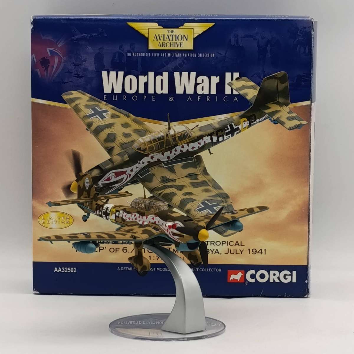 Corgi WW2 Junkers JU-87-R2 Stuka tropical die-cast model plane in box - scale 1/72