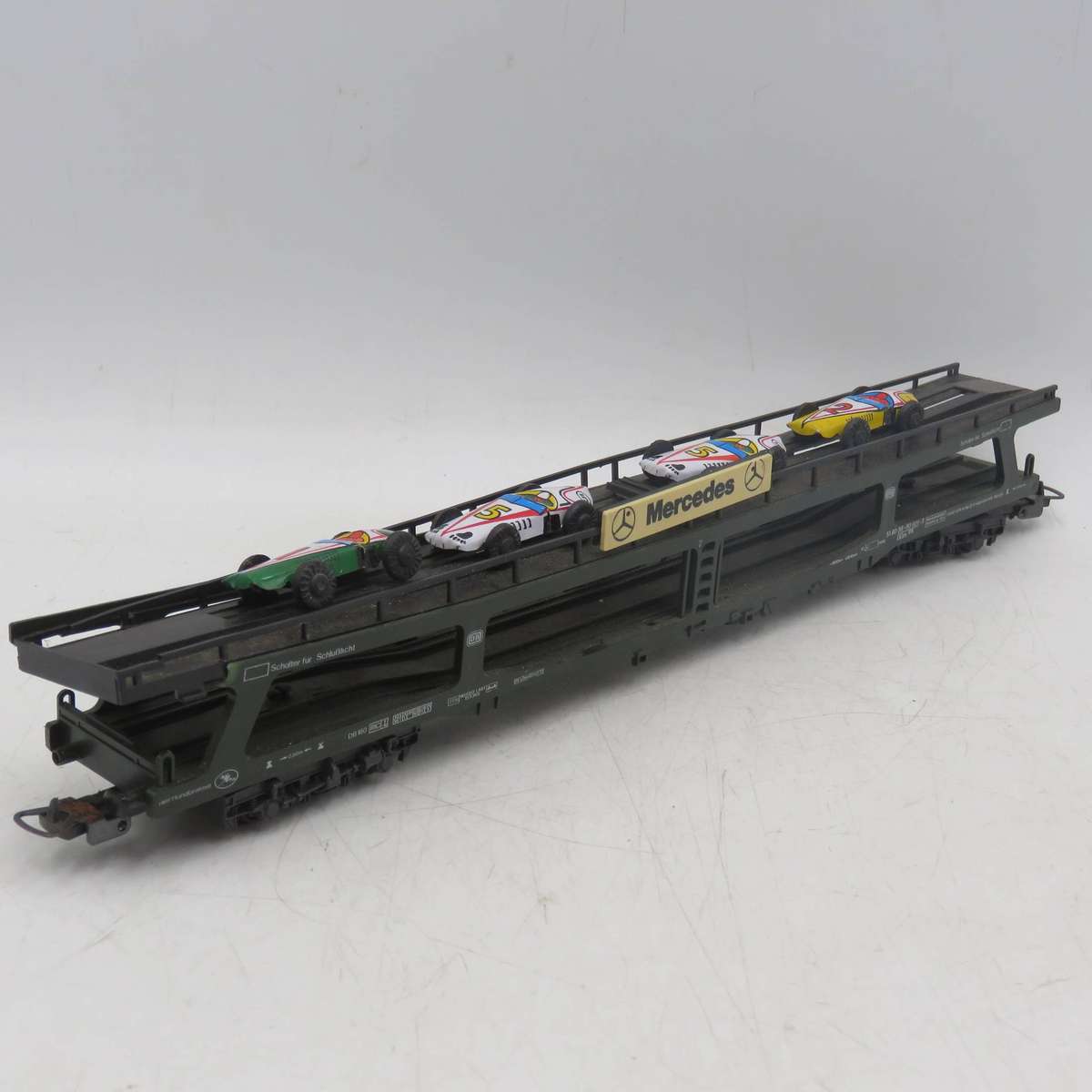Lima Deutsces Bahn Mercedes car transporter with tinplate racing cars - HO Scale