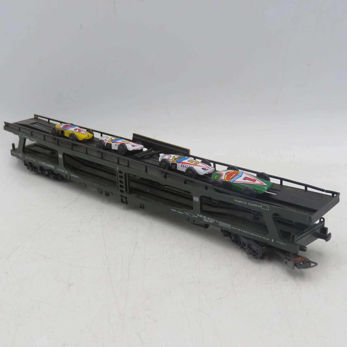 Lima Deutsces Bahn Mercedes car transporter with tinplate racing cars - HO Scale