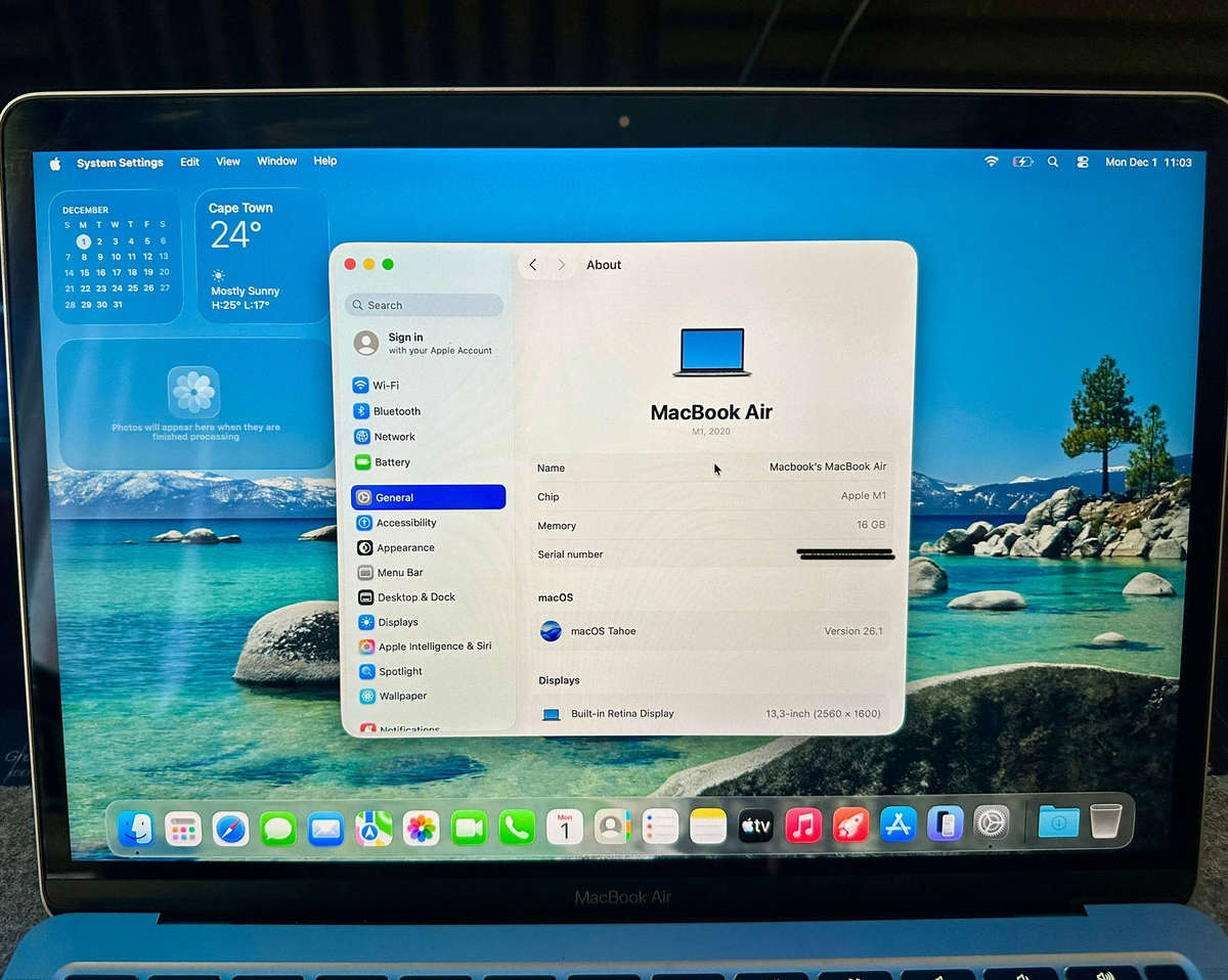 M1 Macbook Air 16GB Ram 256Gb SSD