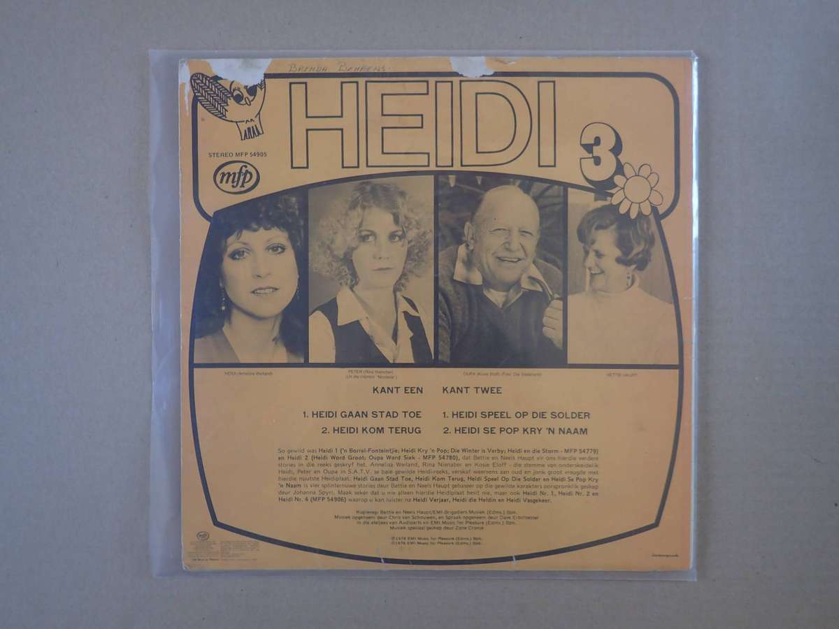 Vintage childrens Afrikaans vinyl LP record HEIDI NOMMER DRIE 1978