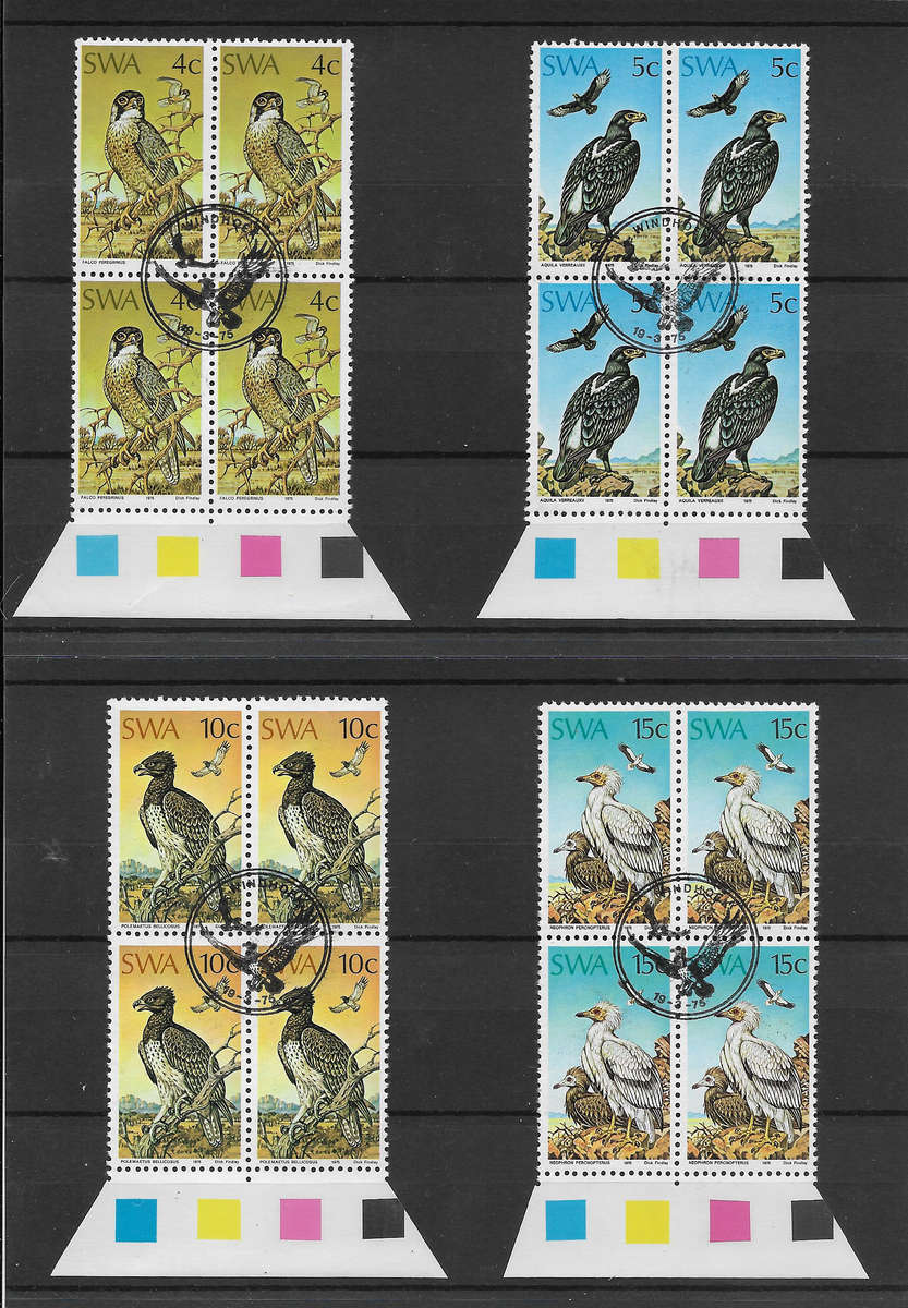 SWA Birds 12 Control blocks 1974-1975. CTO cancelled - SACC269-272 + 279-282 - BIRD Thematic