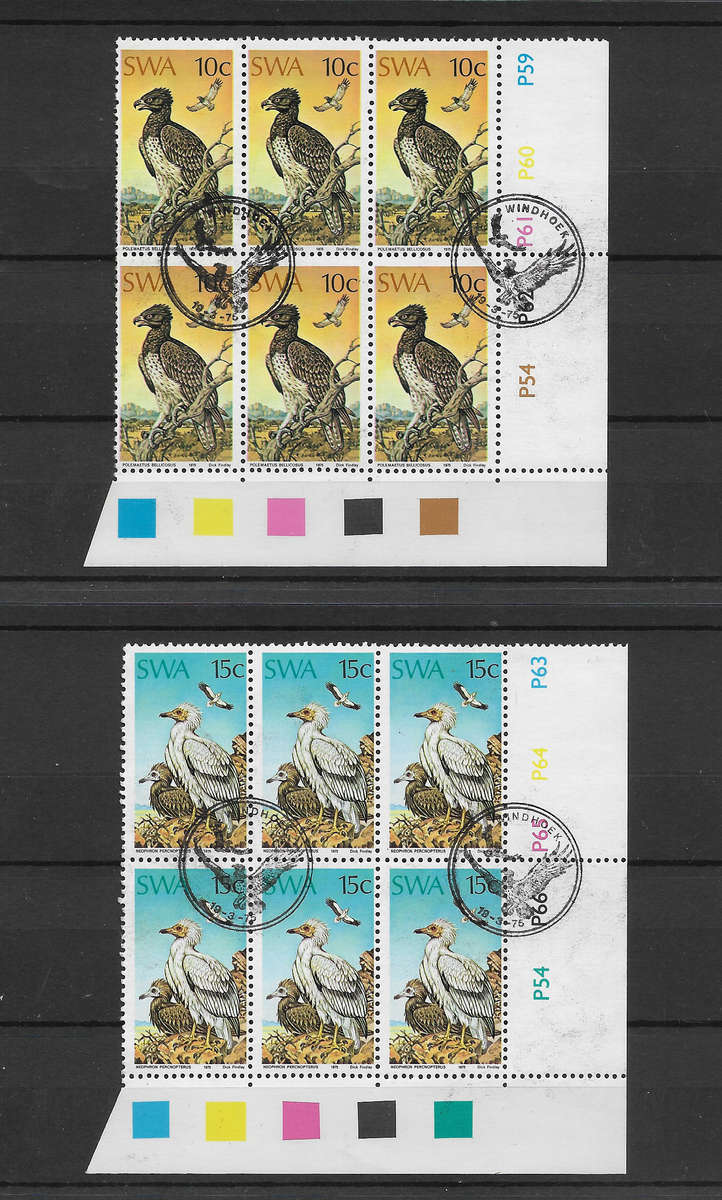 SWA Birds 12 Control blocks 1974-1975. CTO cancelled - SACC269-272 + 279-282 - BIRD Thematic