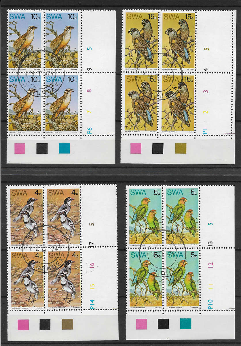 SWA Birds 12 Control blocks 1974-1975. CTO cancelled - SACC269-272 + 279-282 - BIRD Thematic