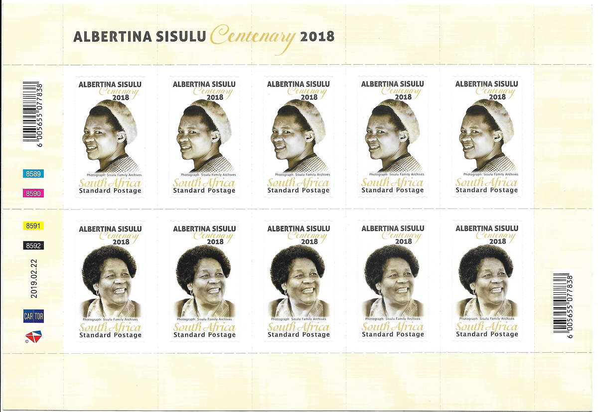 RSA 2019 - ALBERTINA SISULU Centenary 2018, sheetlet, MNH, CV R 300.00