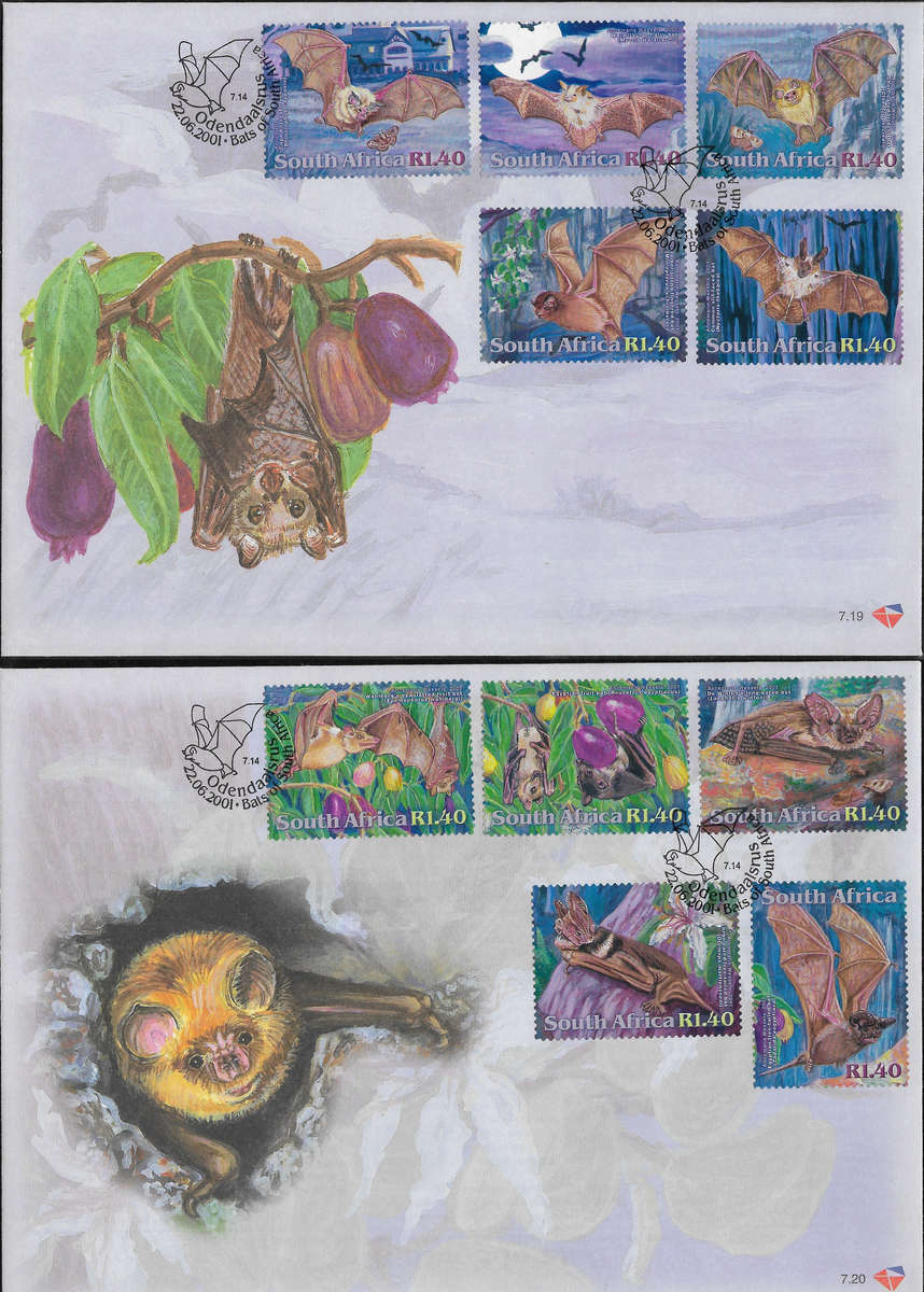 2x Large RSA FDC 7.19 + 7.20 2001 Bats of South Africa