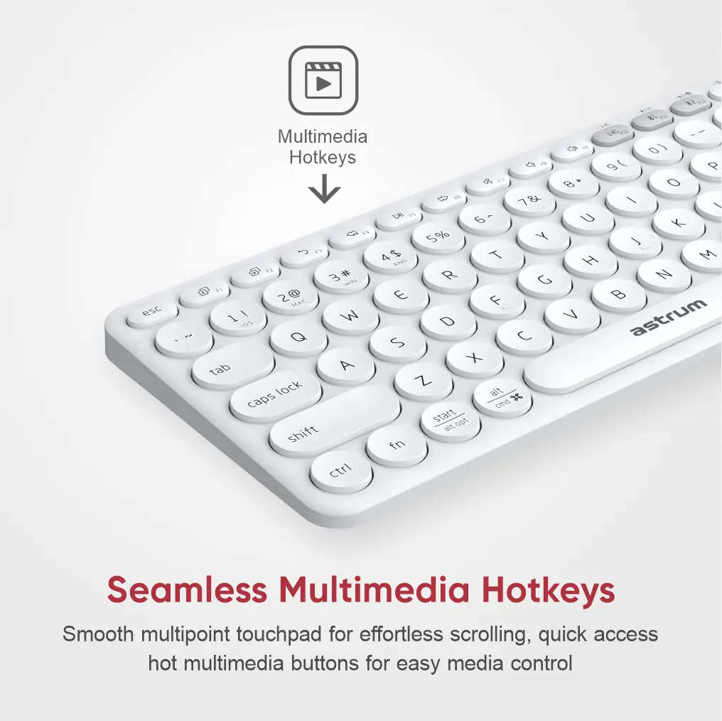 Astrum Multi-Device Dual Mode Bluetooth, Wireless Silent Keyboard - KT200(White)