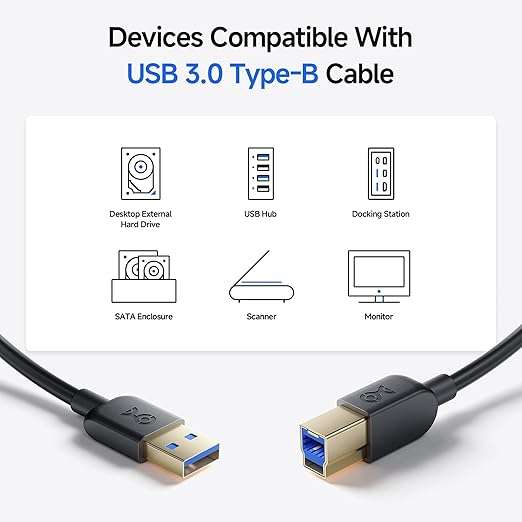 Cable Matters 5Gbps USB 3.0 Cable - 3ft, Short USB A to B Cable, USB3 Cord with Type-B 3.0 Connector