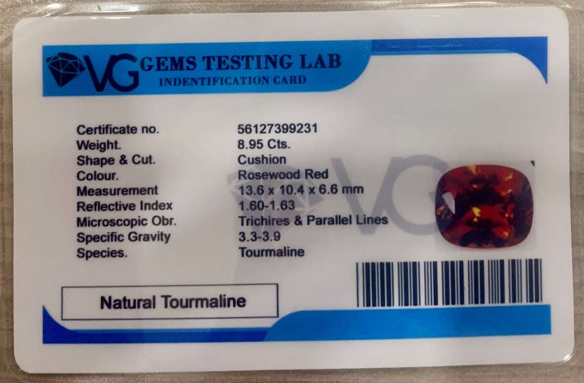 8.95 Cts Rosewood Red Tourmaline Cushion