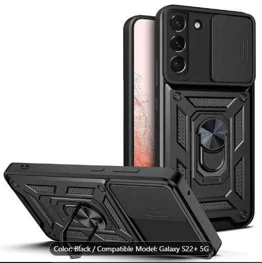 Samsung Galaxy S23  shockproof hard rubber cover case  rear stand  black