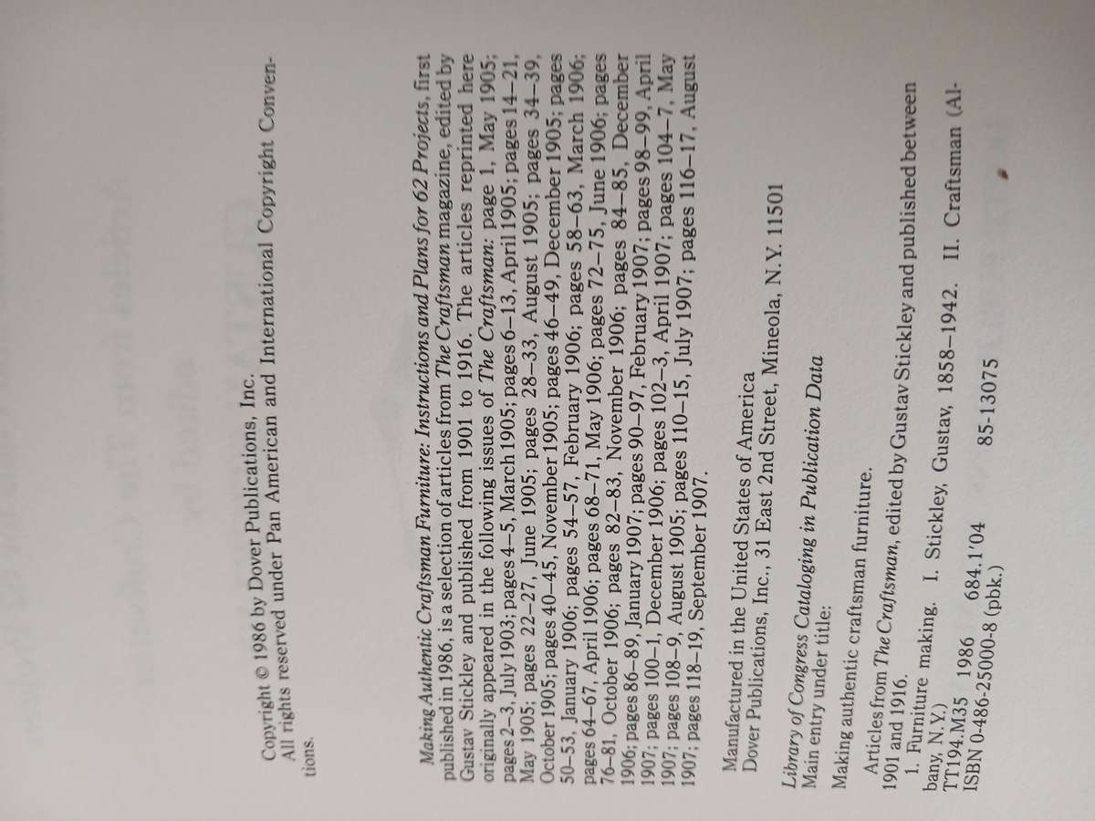 Making Authentic Craftsman Furniture (Instructions and plans for 62 projects)Custav Stickley