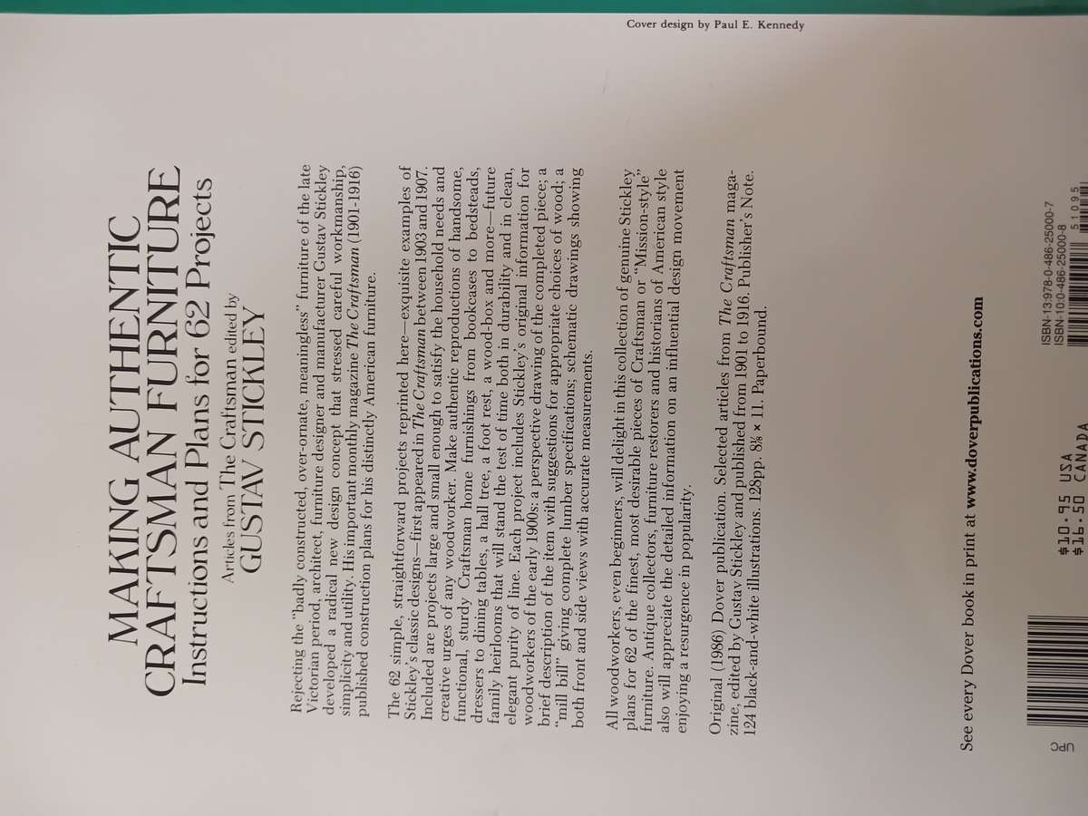 Making Authentic Craftsman Furniture (Instructions and plans for 62 projects)Custav Stickley