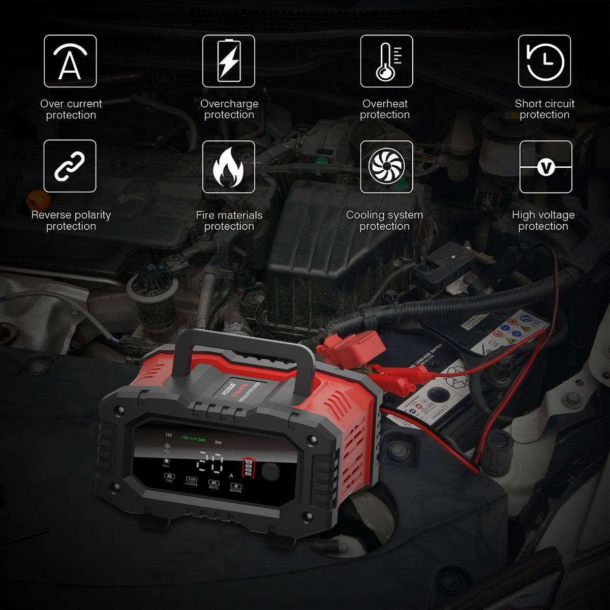 SAUTO Smart Battery Charger 12V/24V 20A 7-Stage For AGM Lead-Acid LiFePO4
