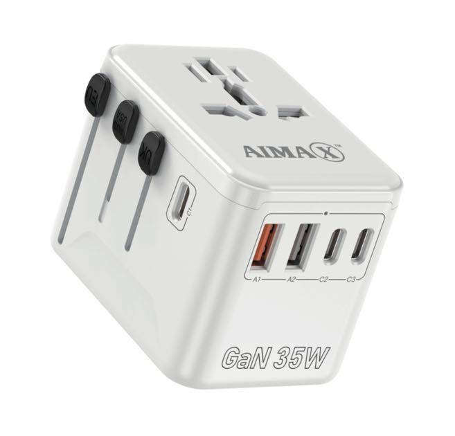 AIMAX Universal Travel Adapter Charger AC Plug USA EU UK AU USB Type-C - White