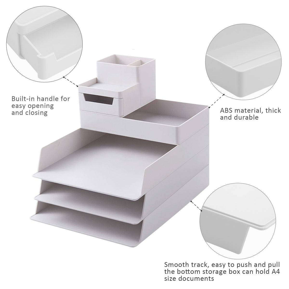 HOMEPOLA Stackable Stationery Organizer Desktop File Tray, 5Modular design - White