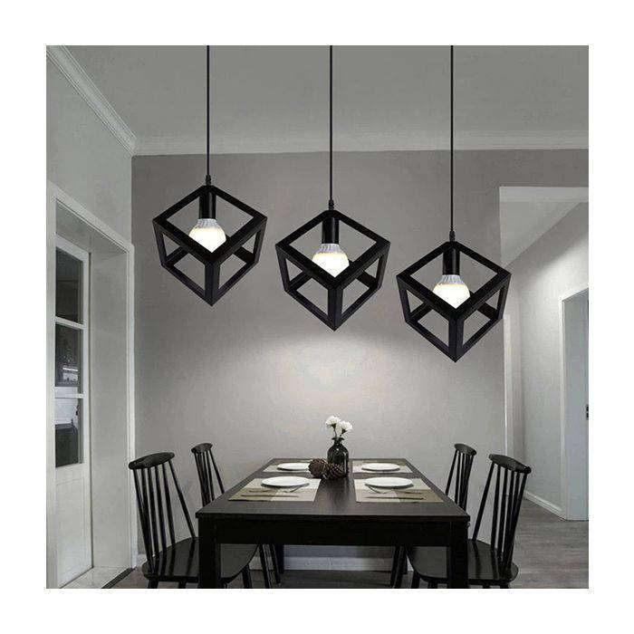 3 LED Vintage Metal Cube Shaped Hanging Pendant Light