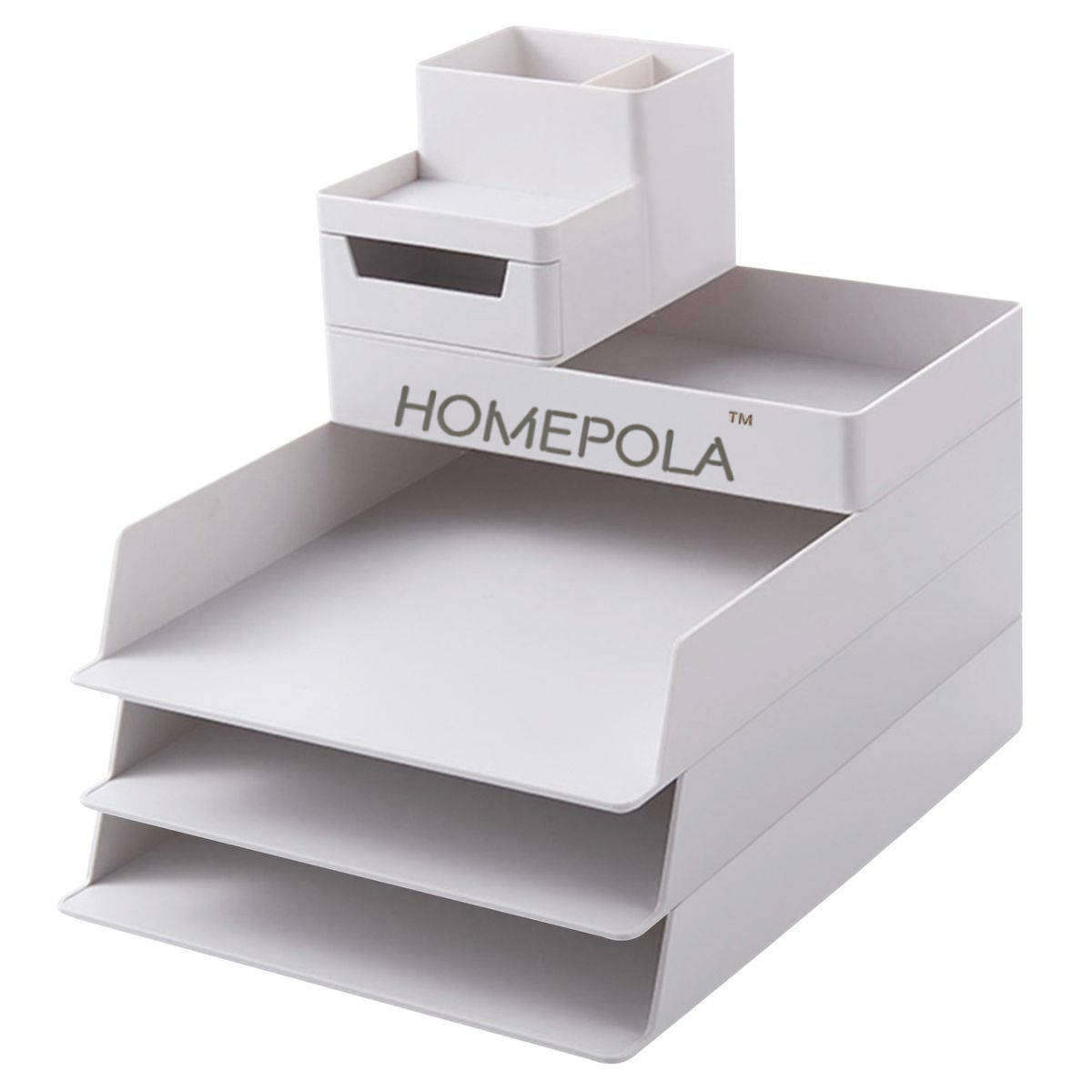 HOMEPOLA Stackable Stationery Organizer Desktop File Tray, 5Modular design - White