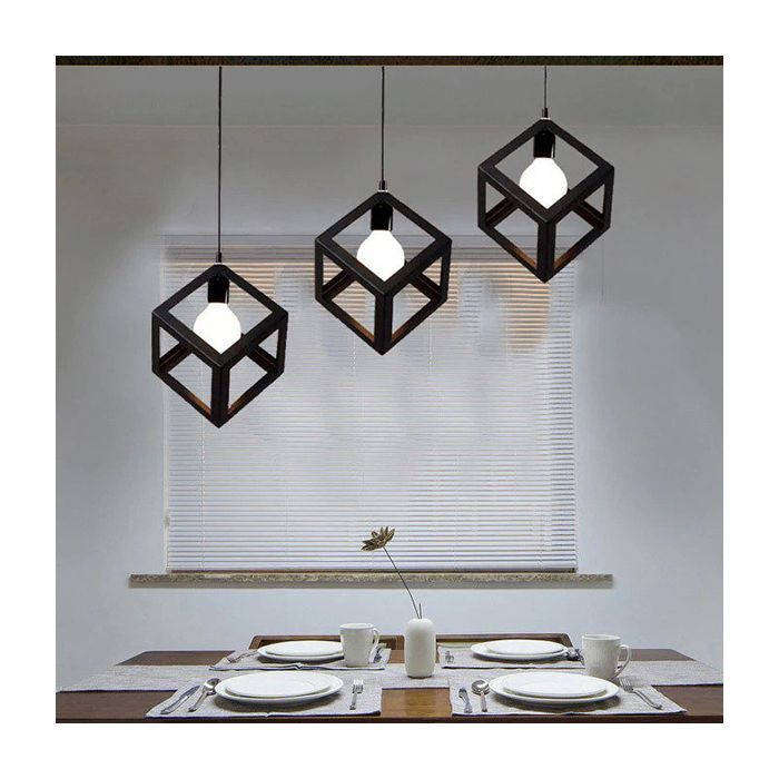 3 LED Vintage Metal Cube Shaped Hanging Pendant Light