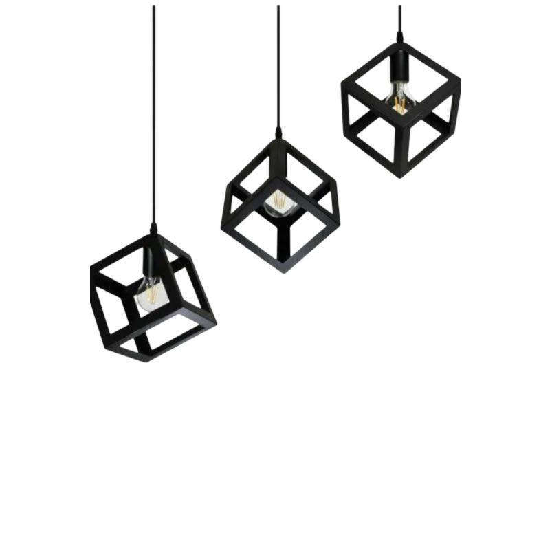 3 LED Vintage Metal Cube Shaped Hanging Pendant Light