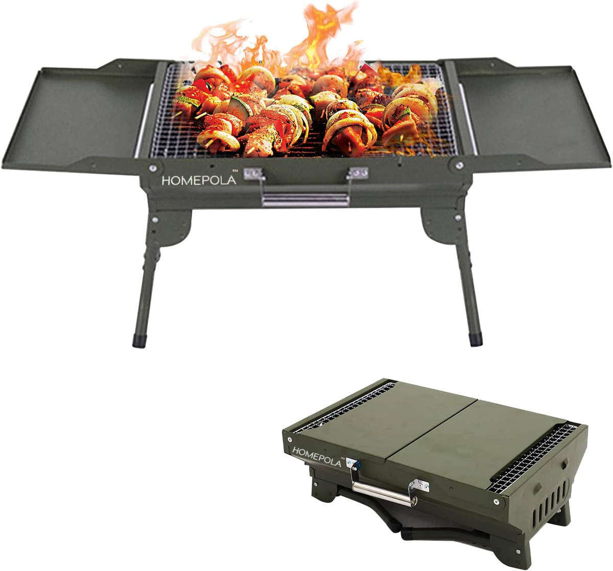HOMEPOLA Foldable Portable Charcoal Grill, Stainless Steel Grill
