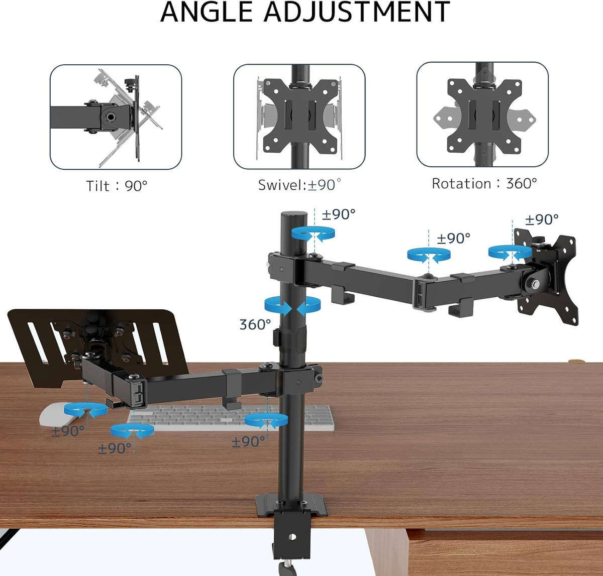 TOXIYA Multi-Function Adjustable Monitor & Laptop Desk Mount Stand