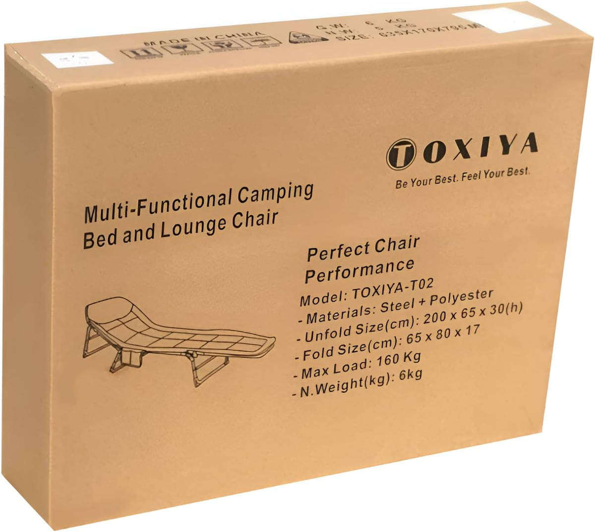TOXIYA Portable 6 Position Folding Bed, Lounge Chair with Adjustable Angle