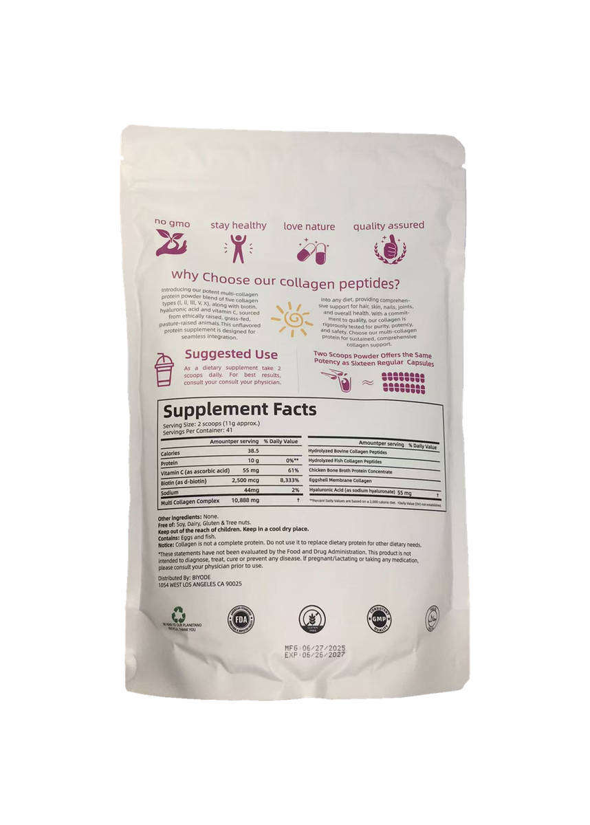 BIYODE Hydrolyzed Collagen Peptides Acid, 1 lb (454g) Dietary Supplement