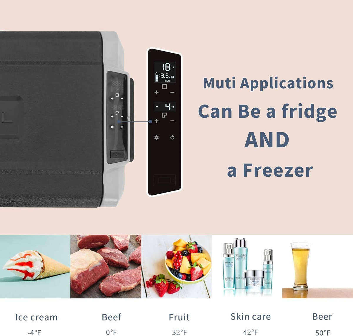 Alpicool 36L Dual Temperature Control 12 Volt Refrigerator Fast Cooling 12V Car Fridge Freezer -4~6