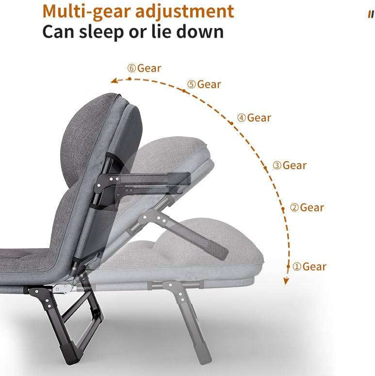 TOXIYA Portable 6 Position Folding Bed, Lounge Chair with Adjustable Angle - Grey