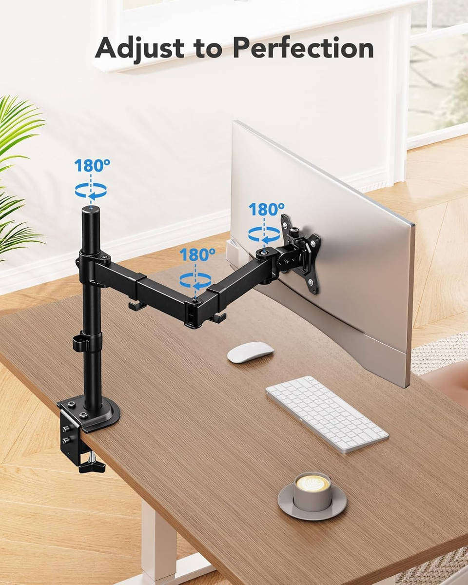 TOXIYA Single-Arm Adjustable Computer Monitor Stand, Holds 32-inch Monitors