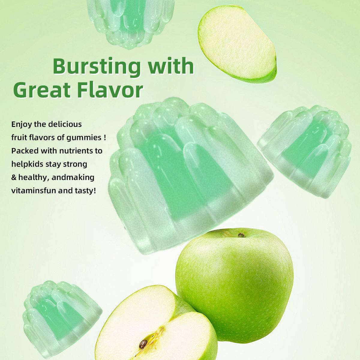 BIYODE Green apple flavored children's compound soft candy 60 gummies