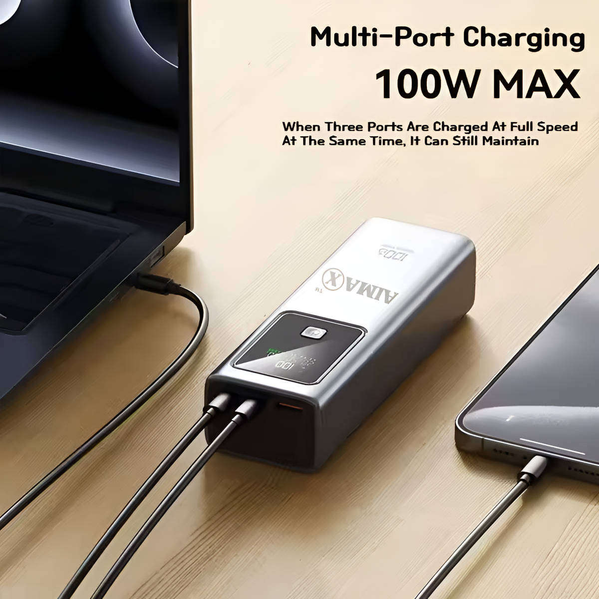 AIMAX PD100W Super Fast Charging 20000mAh Power Bank with LED Display - Black