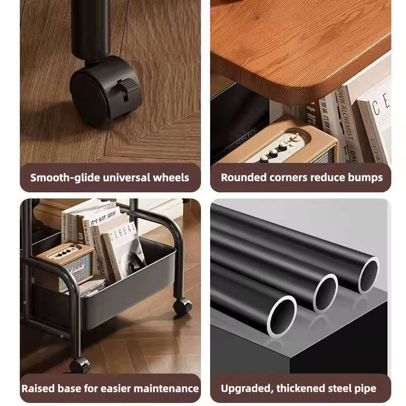 TOXIYA Multifunctional 2-Tier Roller Side Table, Metal Frame Coffee Table