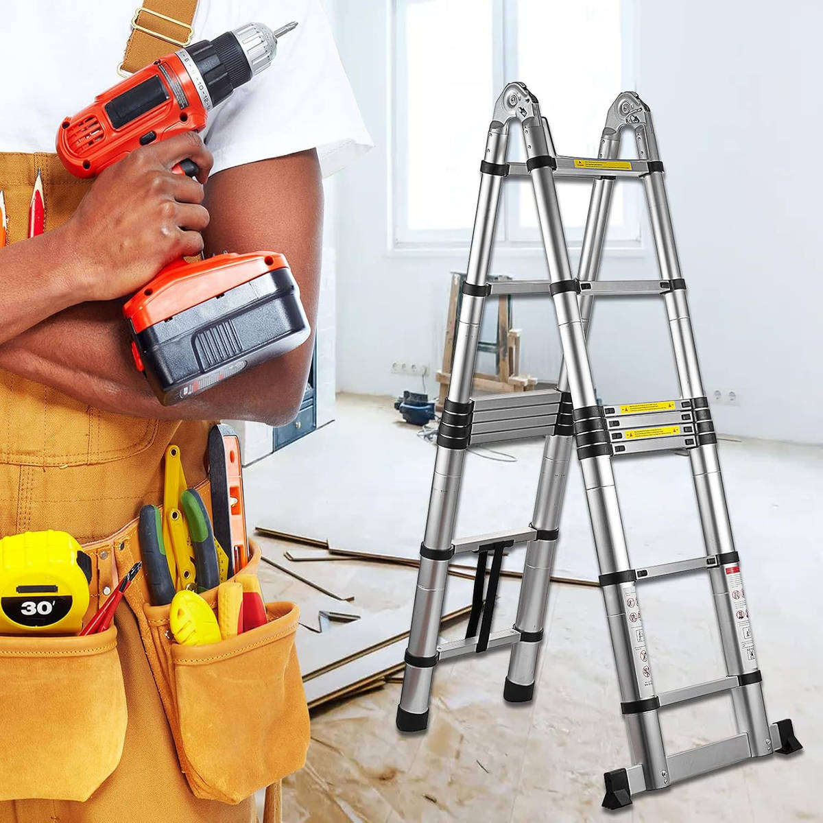 HOMEPOLA Multi-Purpose Folding Aluminium Telescopic Step Ladder 7.4Meter