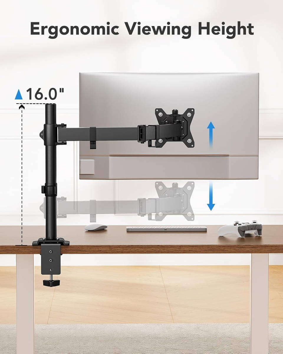 TOXIYA Single-Arm Adjustable Computer Monitor Stand, Holds 32-inch Monitors