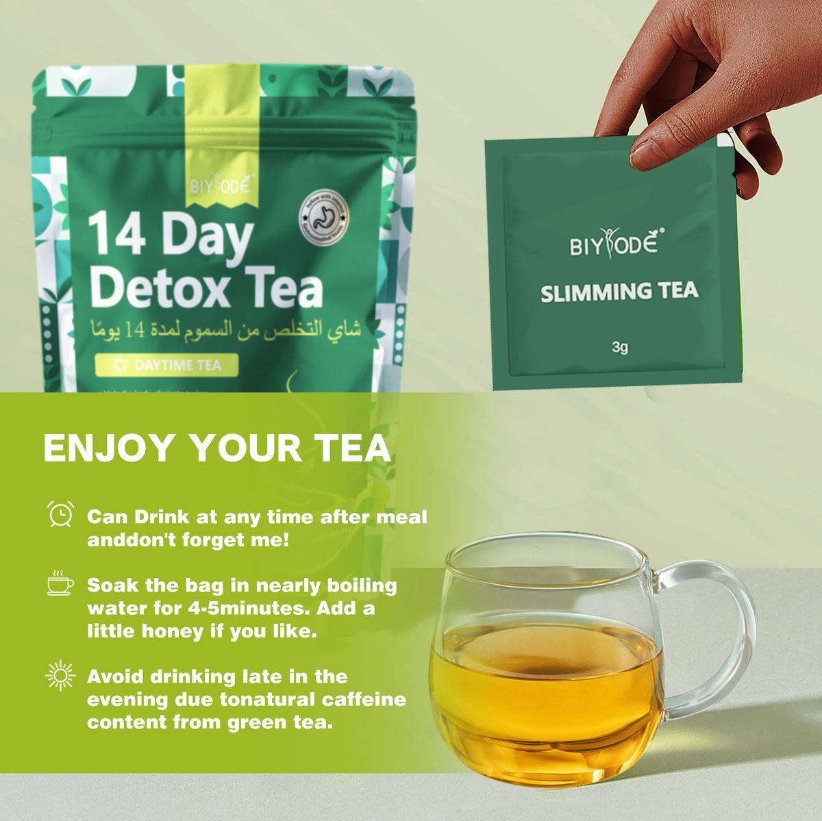 BIYODE Help the body detoxify, Promotes intestinal health, 14 Day Detox Tea