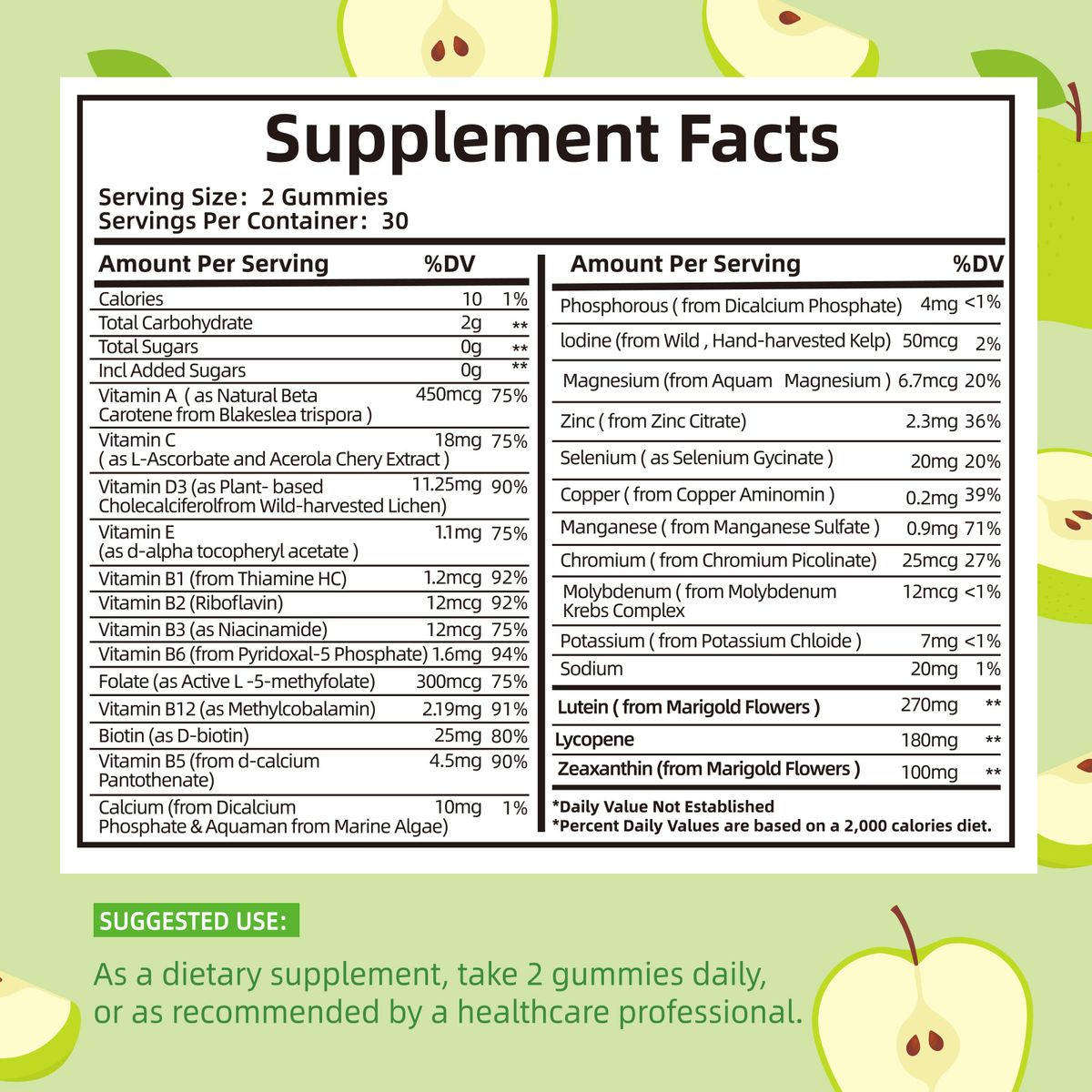 BIYODE Green apple flavored children's compound soft candy 60 gummies