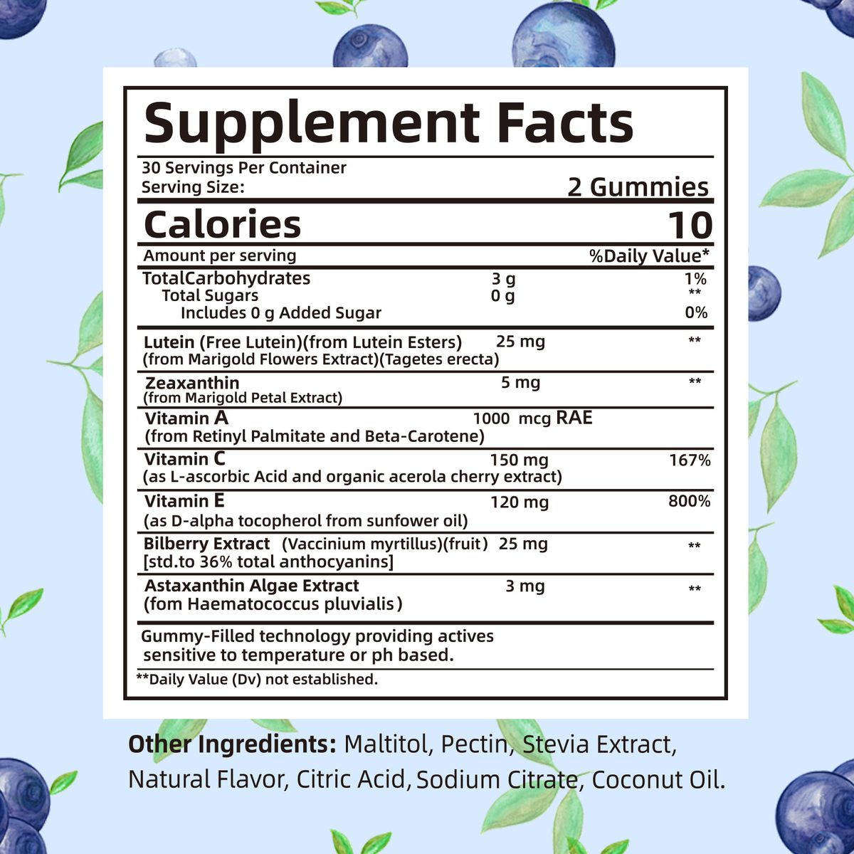 BIYODE Sugar-free blueberry flavored lutein 60 gummies protect eye health