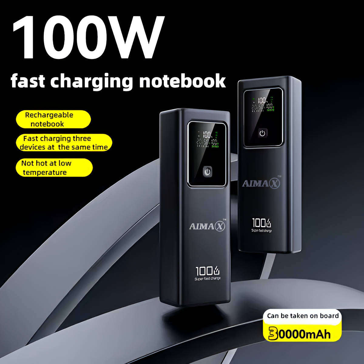 AIMAX PD100W Super Fast Charging 20000mAh Power Bank with LED Display - Black