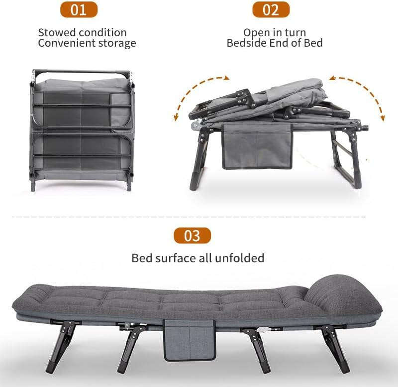TOXIYA Portable 6 Position Folding Bed, Lounge Chair with Adjustable Angle - Grey