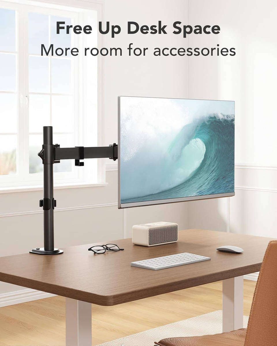 TOXIYA Single-Arm Adjustable Computer Monitor Stand, Holds 32-inch Monitors