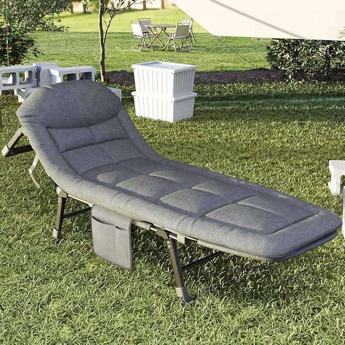 TOXIYA Portable 6 Position Folding Bed, Lounge Chair with Adjustable Angle - Grey