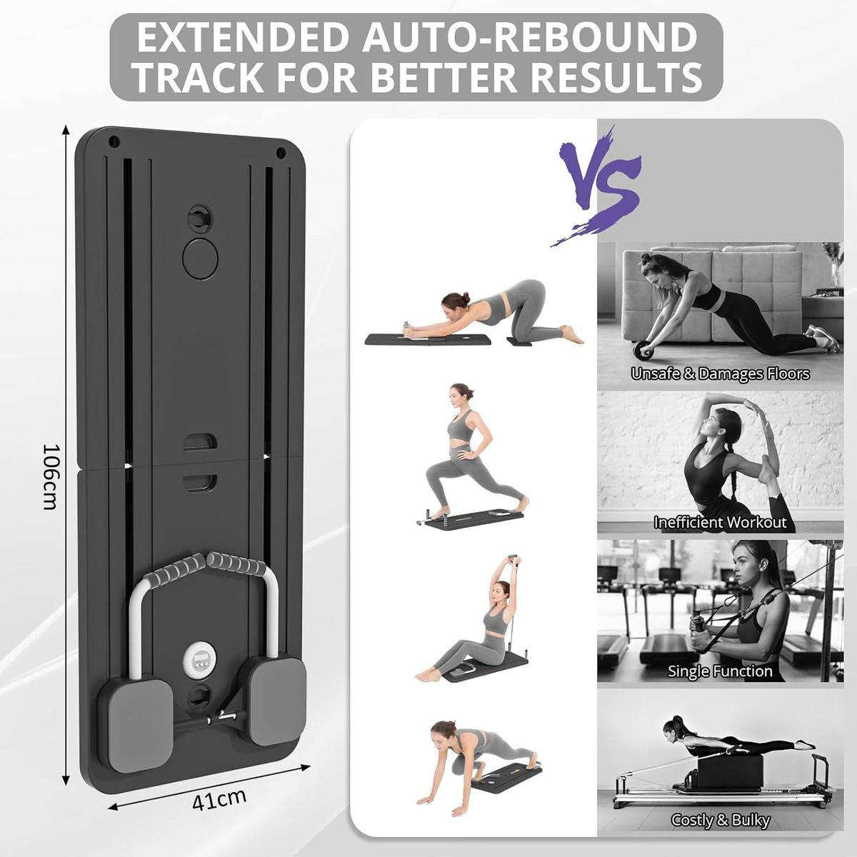 SPORTINO - Pilates Reformer Board - Multifunctional Foldable Reformer Board - Black