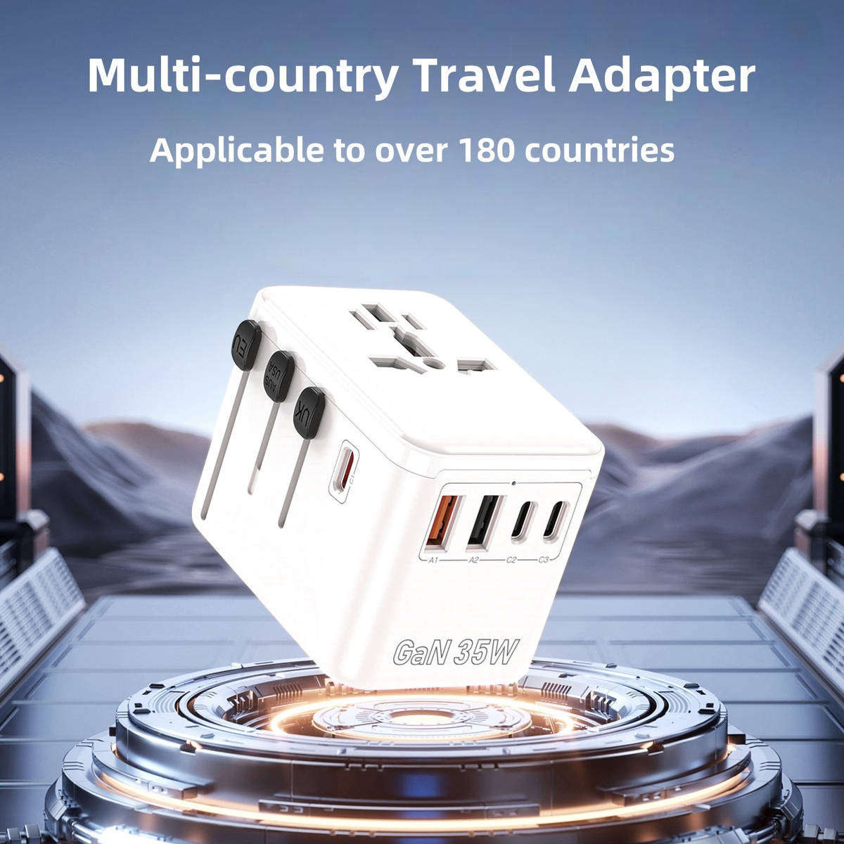 AIMAX Universal Travel Adapter Charger AC Plug USA EU UK AU USB Type-C - Black