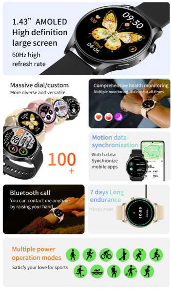 BezosMax KC88 Smart Watch Android/iPhone Fitness AI Assistant Sport Tracker - Gold