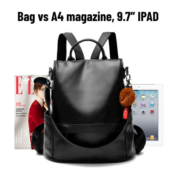 Anti-Theft Backpack Shoulder Bag for Women Spacious Waterproof PU Leather-M - Black