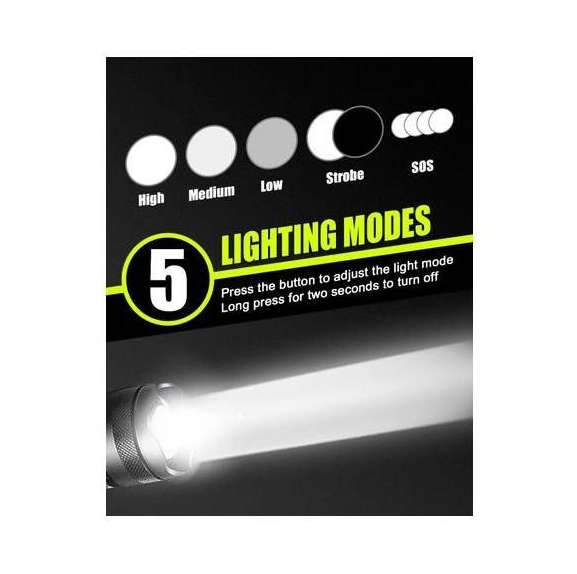 2-pack LED Flashlight Rechargeable Tactical Waterproof Torch- 5Light Mode