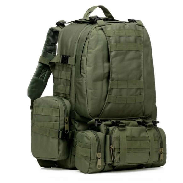 Tactical Backpack with 3 Molle Bags (55L) - Green