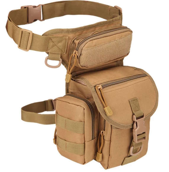 Waterproof Camping And Outdoor Leg Waist Bag Pouch - Khakhi